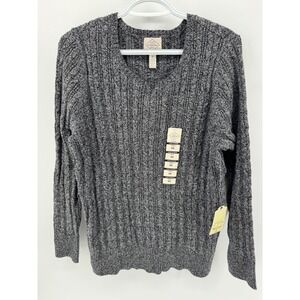 St Johns Bay Women's Gray Ribbed V Neck Sweater Plus Size 0X Cotton Blend Cozy